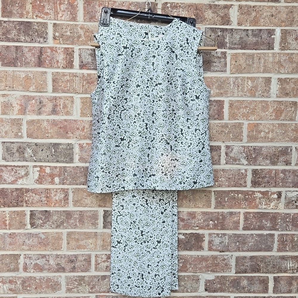 Tory Burch Green And White Floral Printed Silk Trouser Set Size 2 - Picture 4 of 10